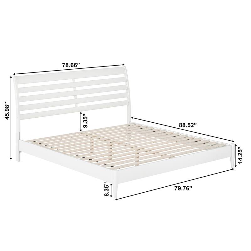 King Size Platform Bed - Solid Wood Low Profile Bed Frame - Rustic Recluse Design - White Finish