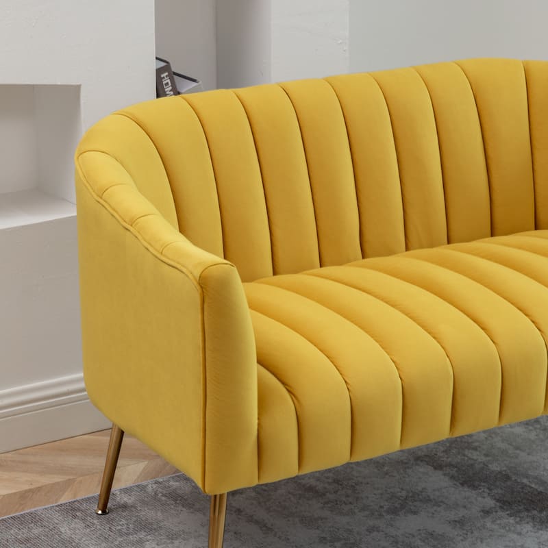 SEYNAR Modern Glam Comfy 50" Metal Legs Curved Sofa 2 Seaters Loveseat with Tufted Back