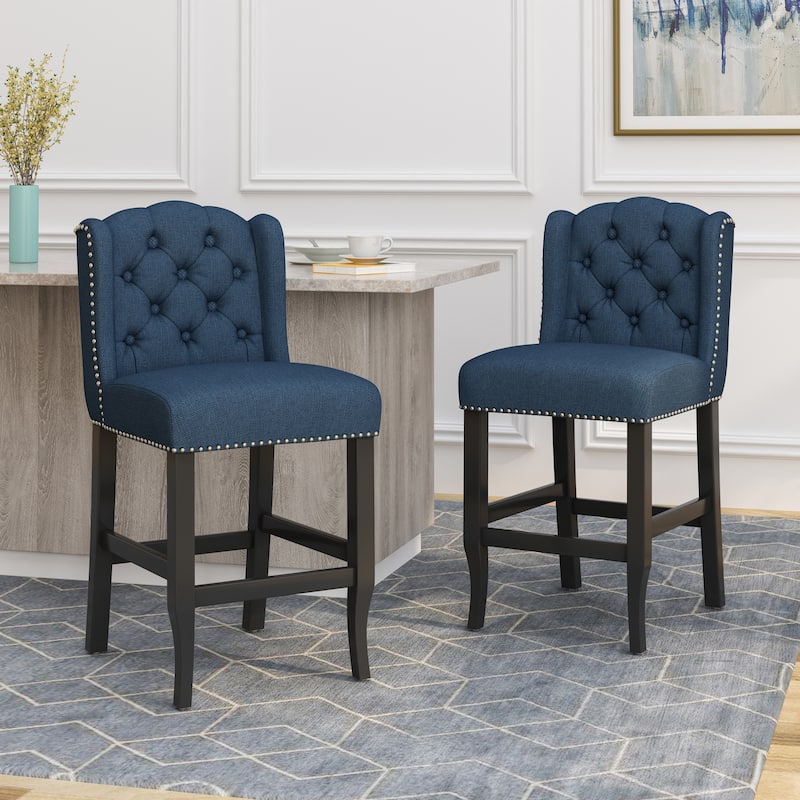 Vienna Contemporary Fabric Tufted Wingback 27 Inch Counter Stools, Set of 2