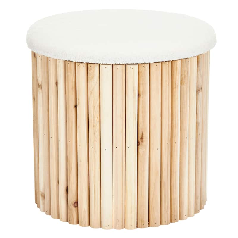 Aria Home Mid-Century Modern Bamboo Base Round Boucle Storage Ottoman