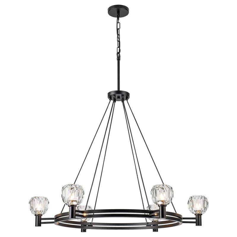 Black Farmhouse Modern Rustic Wagon Wheel Crystal Chandelier - 35.83 in. W x 27.17 in. H x 35.83 in. D