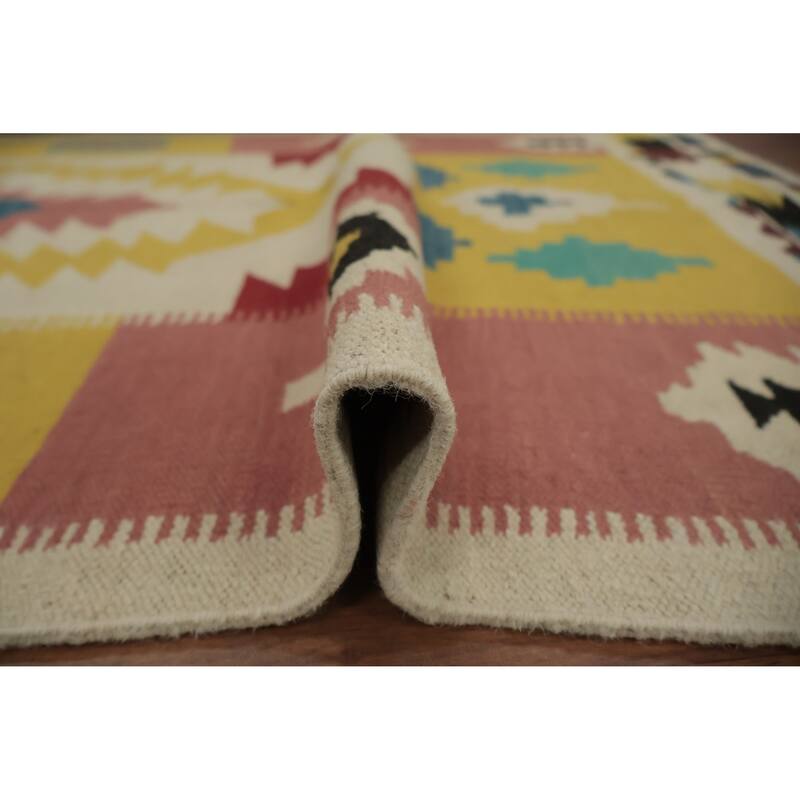 Hand Woven Oriental 100% Wool Carpet Southwestern Tribal Multi-Colored Kilim Area Rug - 6' 8'' X 3' 7''