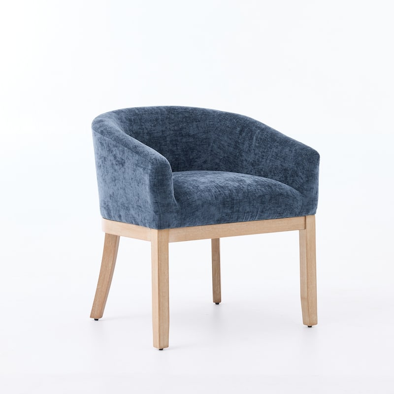 Mid Century Modern Upholstered Barrel Dining Chairs with Arms, Farmhouse Linen Kitchen Chairs with Natural Hardwood Frame