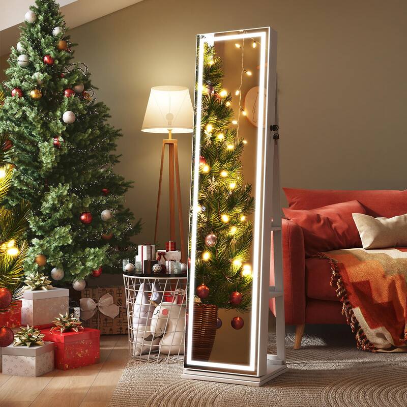 Costway 360° Swivel Jewelry Cabinet with Lighted Full Length Mirror & - See Details