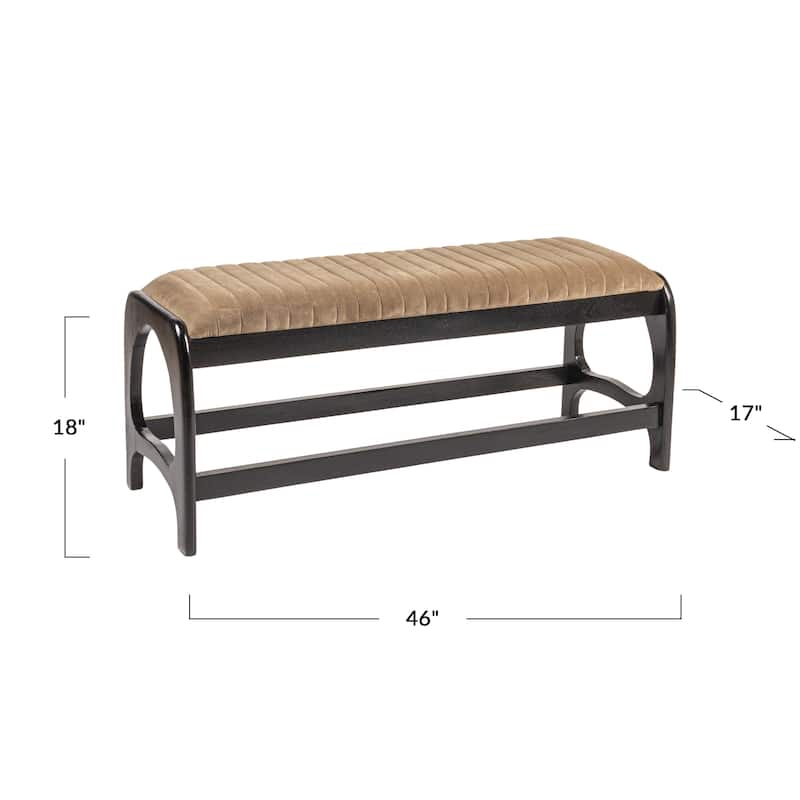 Mango Wood Arch Bench with Leather Seat - 18.0"H