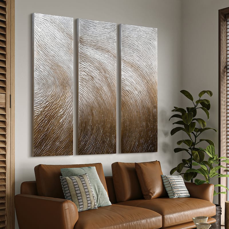 Gold Waves Textured Metallic Hand Painted Canvas Wall Art Set of 3, Single