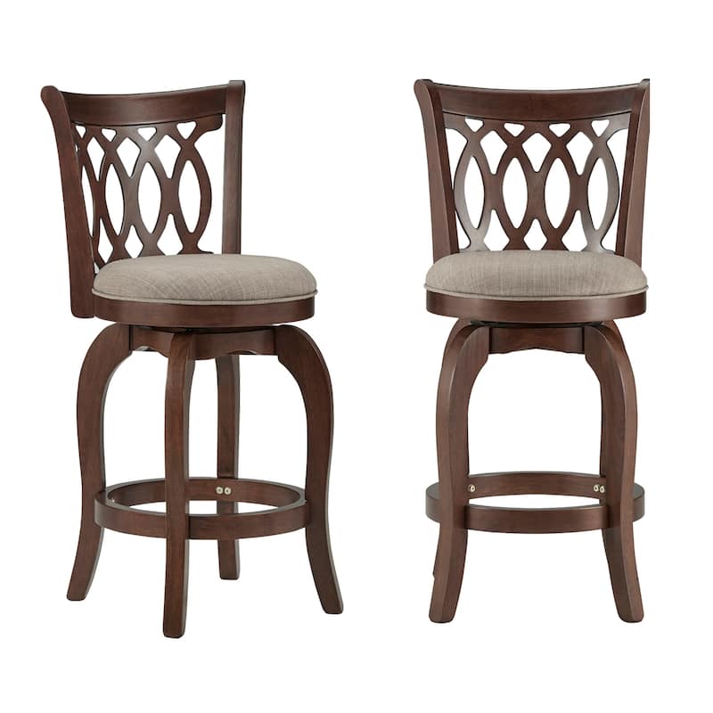 Rovinj Scroll Back Swivel Counter Stool - Cherry-Grey Linen