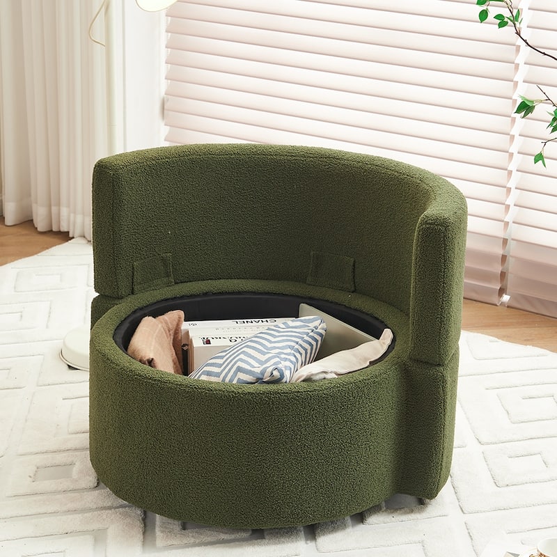 Fabric Swivel Chair With Storage and Back Cushion For Living Room