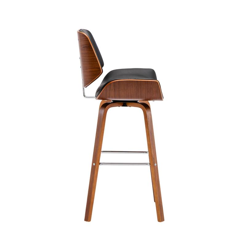 Porthos Home Ori Swivel Counter Stool, PU Leather, Wooden Legs with Footrest