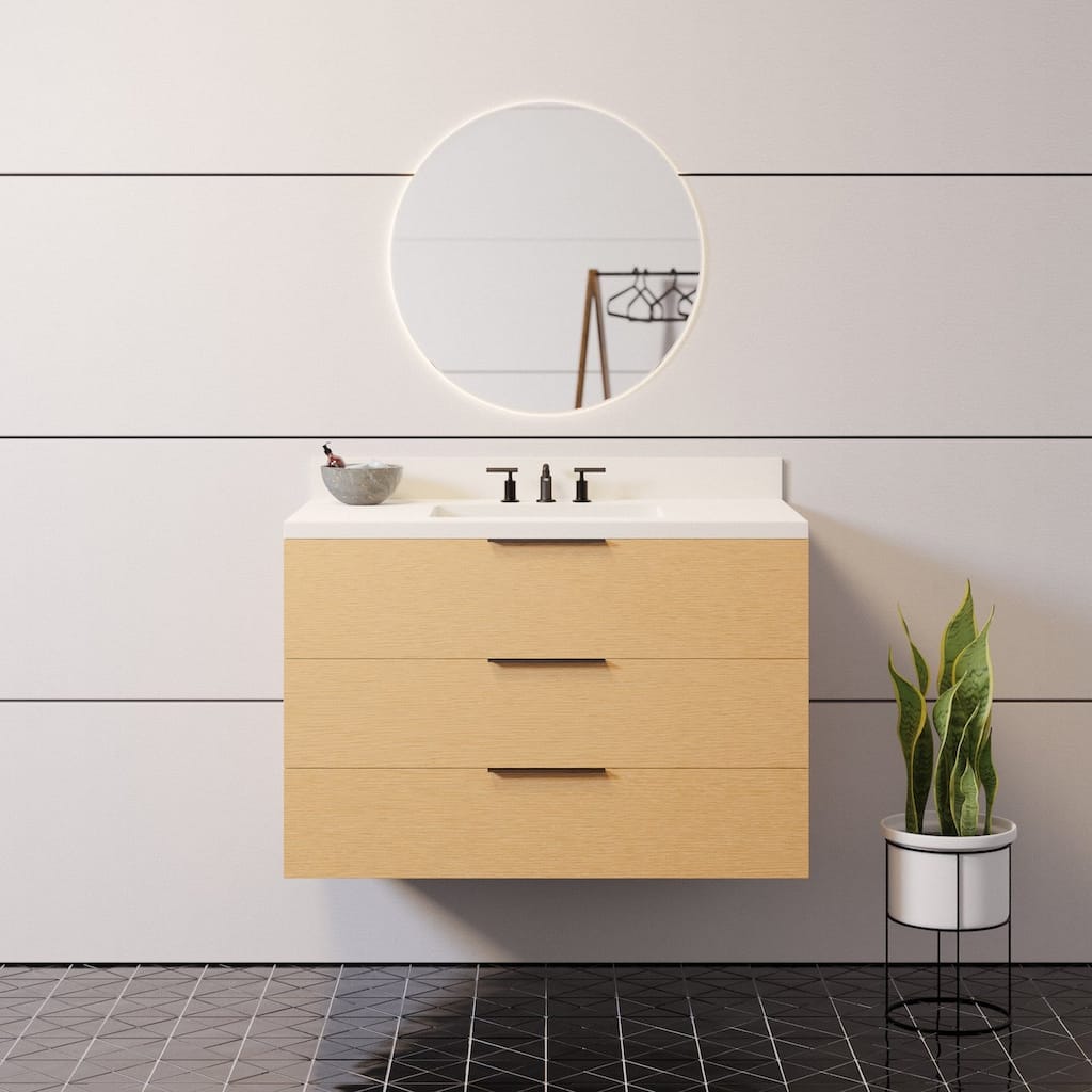KitchenBathCollection Oslo 36" Floating Wall-Mounted Bathroom Vanity with Matte White Top