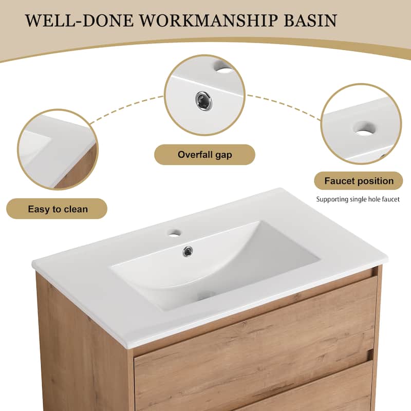 ARTCHIRLY 24/30 Inch Bathroom Vanity with Sink, Floating Bathroom Vanity with 2 Soft Close Drawers