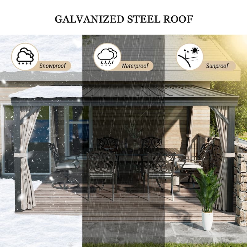 12X14FT Wall-Mounted Aluminum Patio Gazebo