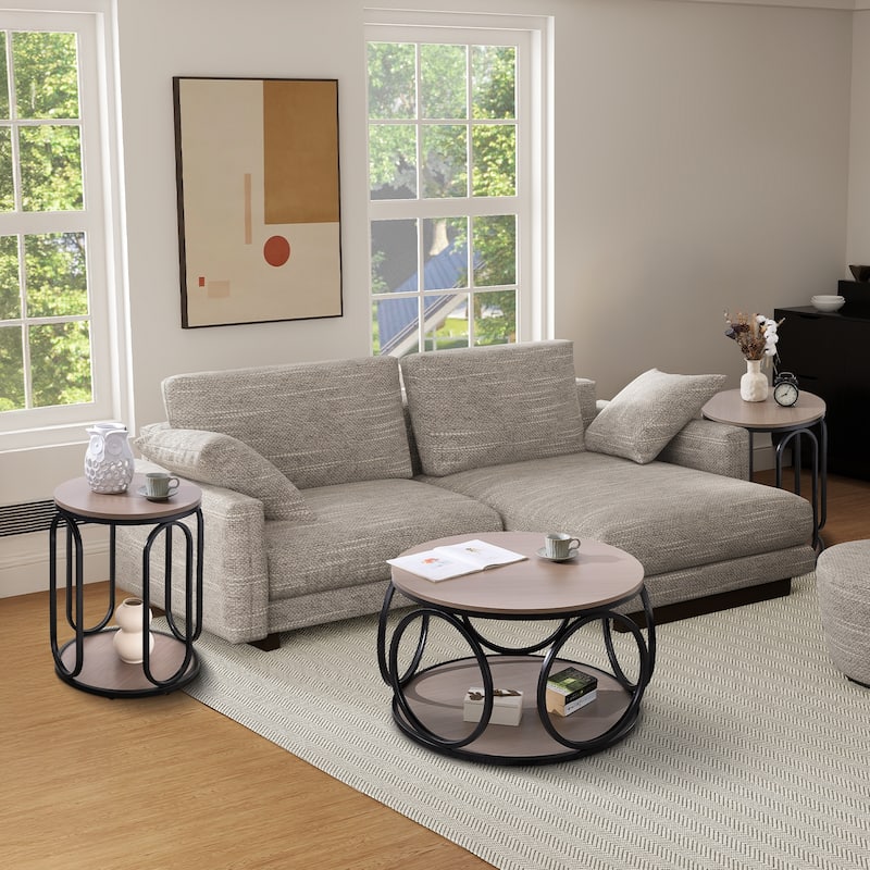 2-Tier Round Industrial Coffee Table with Metal Frame - 31.5"Dia x 18.7"H