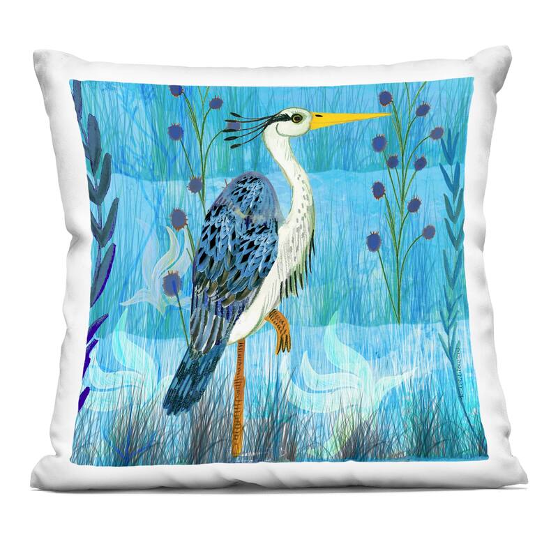 Stupell Standing Crane with Blue Tones Decorative Printed Throw Pillow Design by Kay Widdowson - Accent - Polyester - Blue - Single
