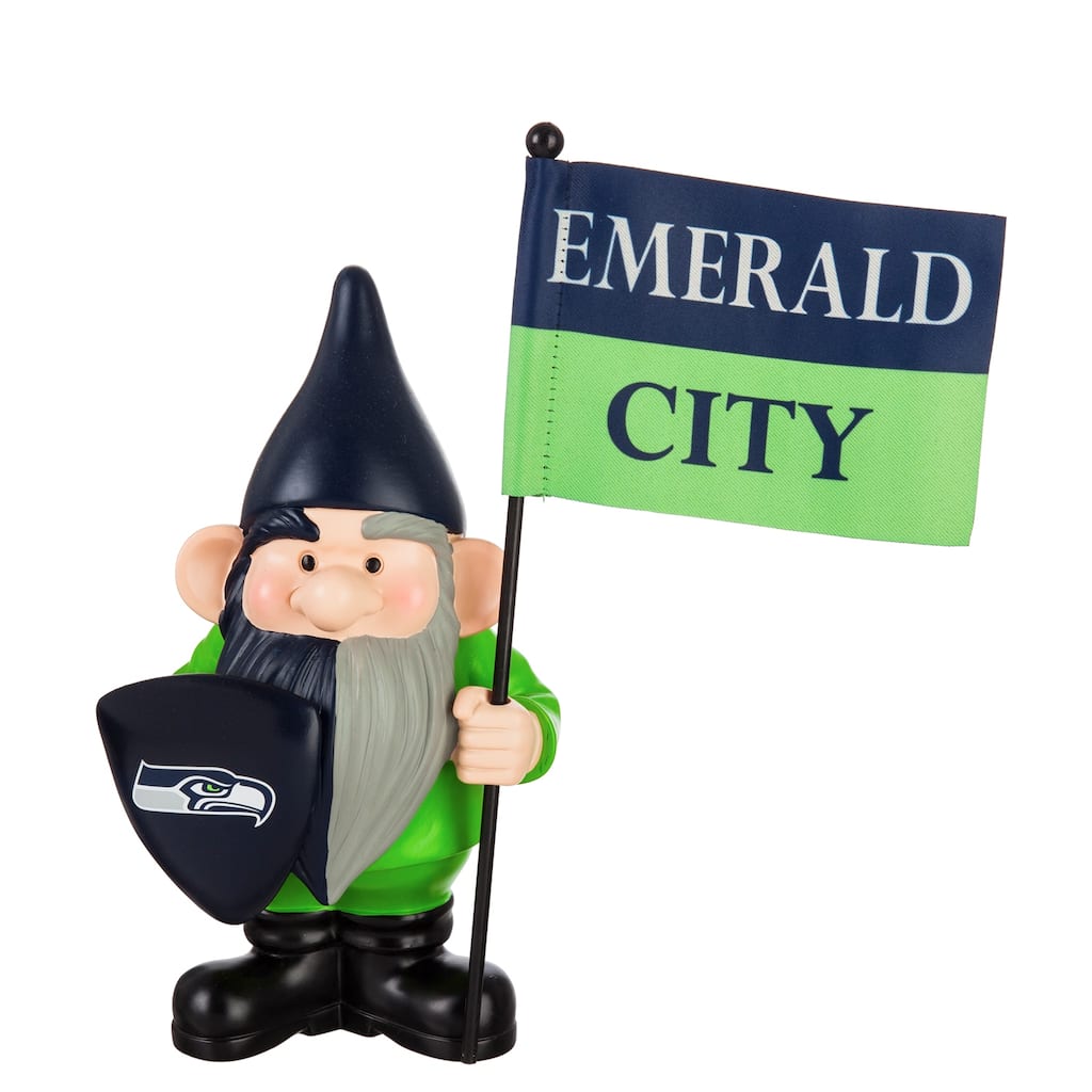 10 in. x 6 in. Seattle Seahawks NFL Garden Gnome with Team Flag - 10"