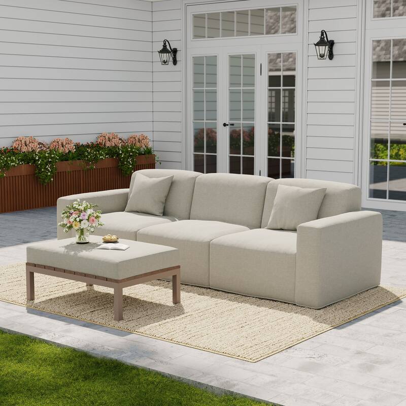 100" W No Assembly Outdoor Patio Modular Sofa with Coffee Table