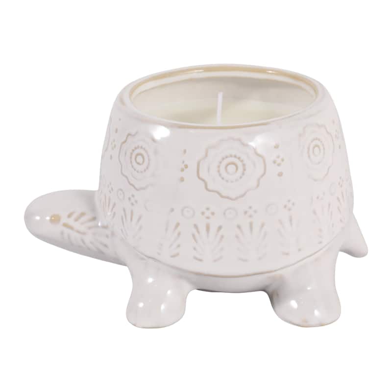 Lavender Turtle Ceramic Scented Candle - 7", White & Ivory - 6.5"