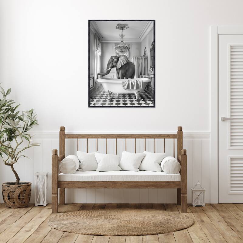 A Bathroom Occupied Elephant by Niky Rahner Framed Canvas Wall Art