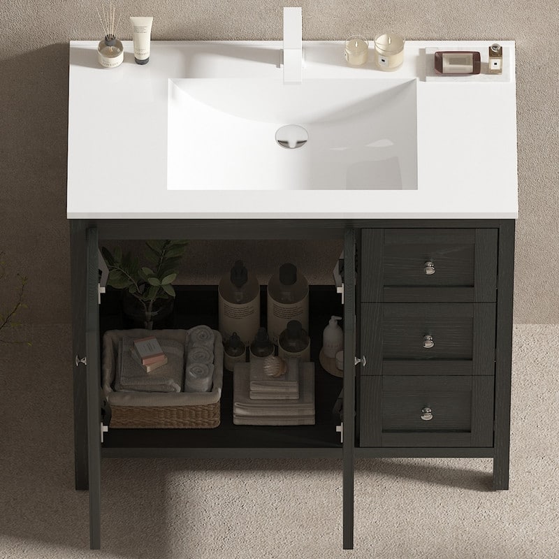 Bathroom Vanity with Top Sink Freestanding Vanity Set with Mirror Cabinet