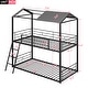 preview thumbnail 9 of 25, Twin over Twin Metal Bunk Bed with Half Roof, Guardrail, and Ladder, Premium Steel Slats Support, Ideal Kids' Furniture