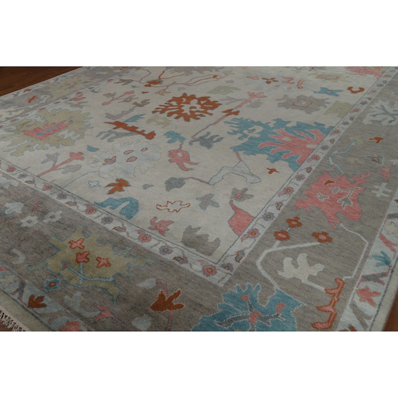 Floral Oushak Indian Large Rug Hand-Knotted Wool Carpet - 11'9" x 14'11"