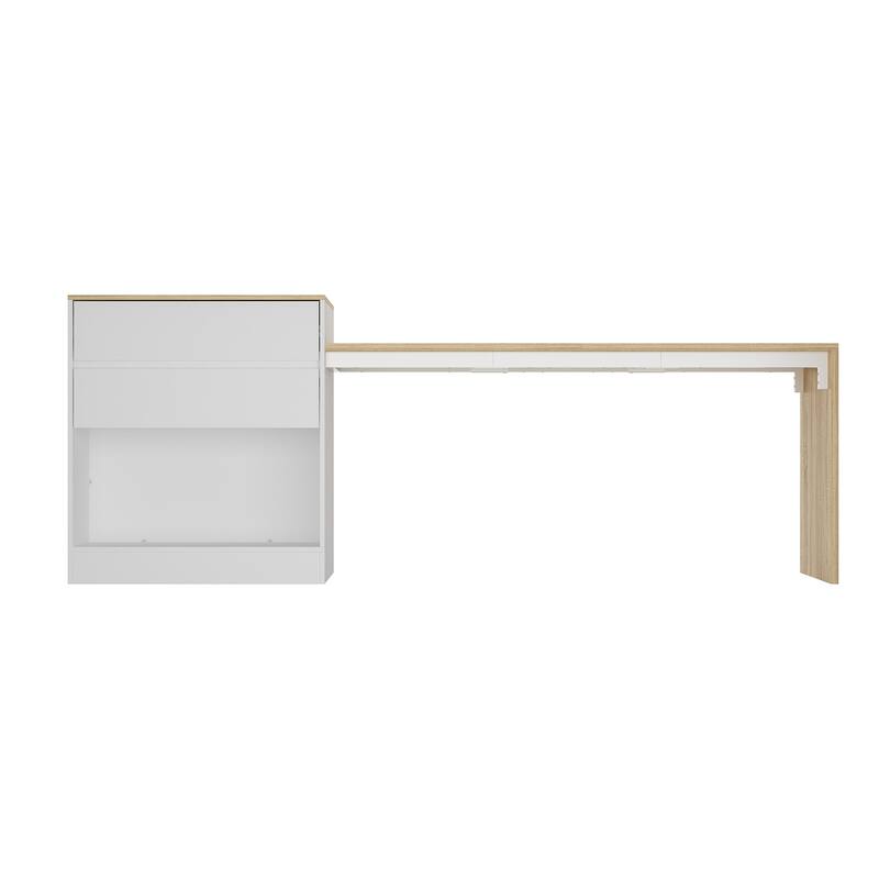 Kitchen Table 94.5" White/Wood Island for Breakfast, Bar, and Work