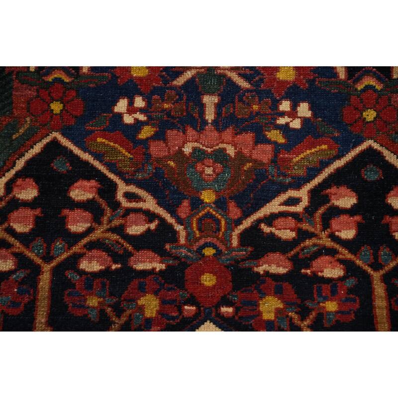 Hand Knotted Oriental 100% Wool Carpet Traditional Floral Navy Blue & Blues Bakhtiari Runner Rug - 10' 2'' X 3' 5''