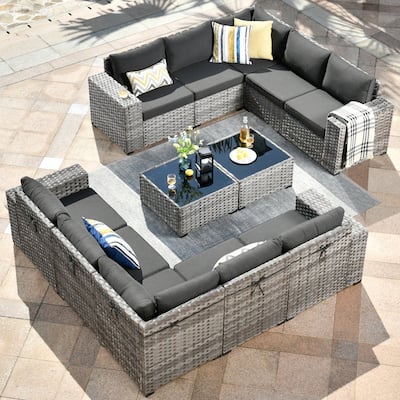 OVIOS Patio Wicker Furniture Wide Arm 12-piece Set with Table
