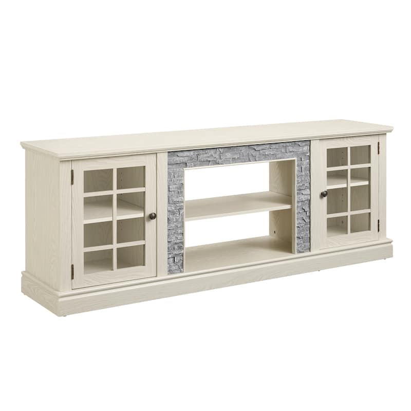 GDFStudio Alice Wood 70" TV Stand with Faux Stone Surround and 2 Door Storage