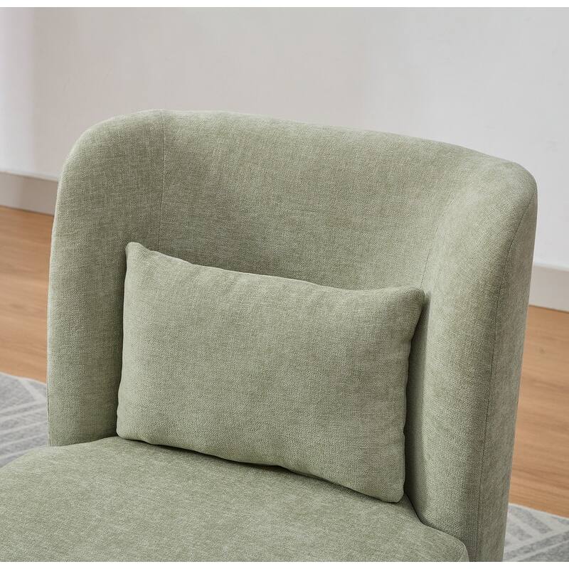 25.2" Wide Modern Chenille Upholstered Armless Metal Base 360° Swivel Chair with Pillow