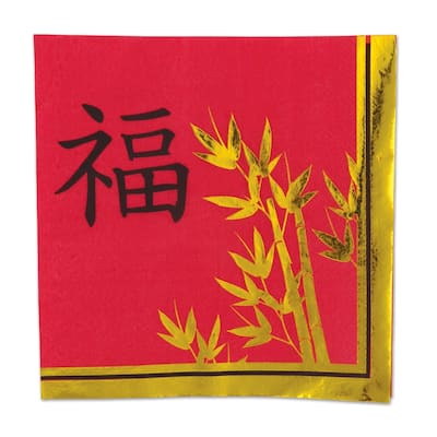 Set of 12 Pieces Red and Black Asian Luncheon Napkins 6.5"