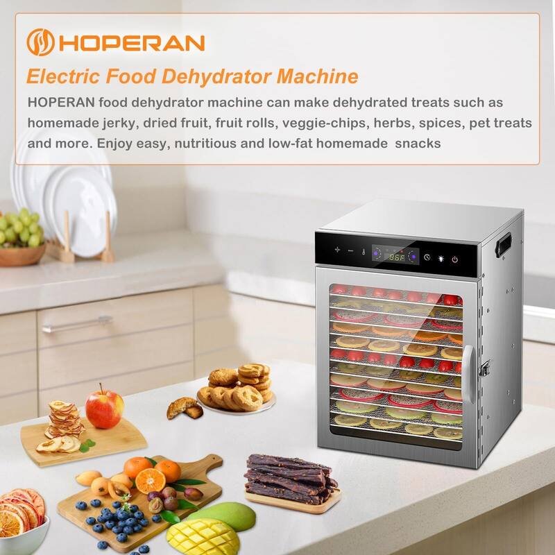 Food Dehydrator, Stainless Steel Trays Dehydrators for Food and Jerky, Herbs, Fruit, Dehydrator Machine with Digital Timer