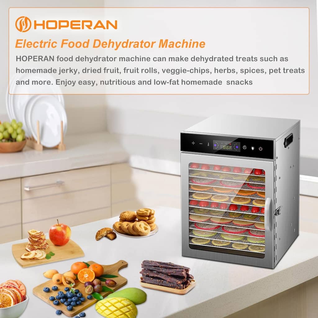 Food Dehydrator, Stainless Steel Trays Dehydrators for Food and Jerky, Herbs, Fruit, Dehydrator Machine with Digital Timer
