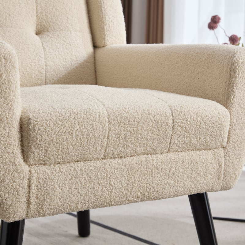 Teddy Fabric Accent Chair with Padded Seat, Curved Back and Black Wood Legs, 250lb Capacity
