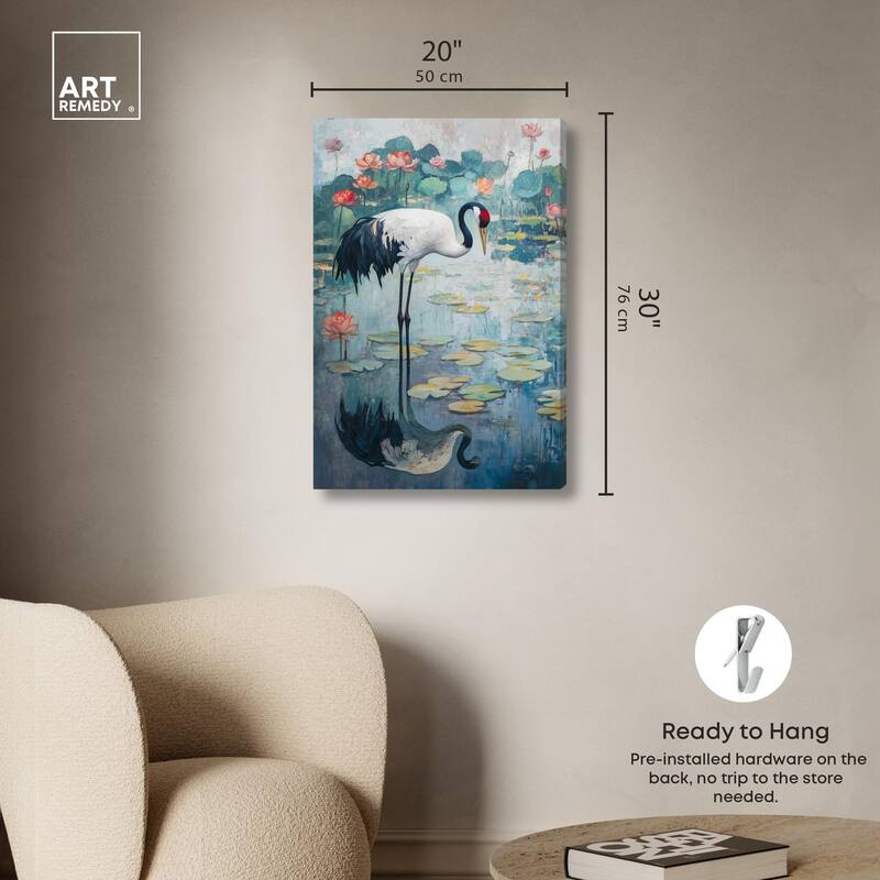 Crane in Lilies II Canvas by Art Remedy, Gallery Wrapped