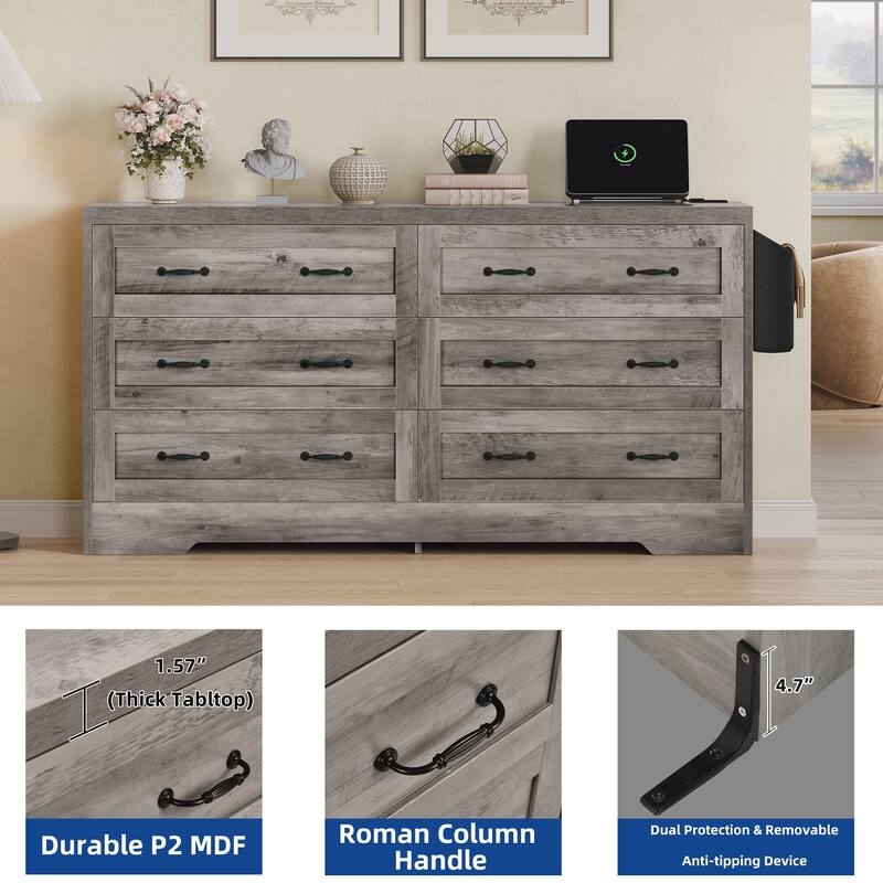 Moasis 6-Drawer 7-Drawer Double Dresser with Power Outlet and Organizer Bag