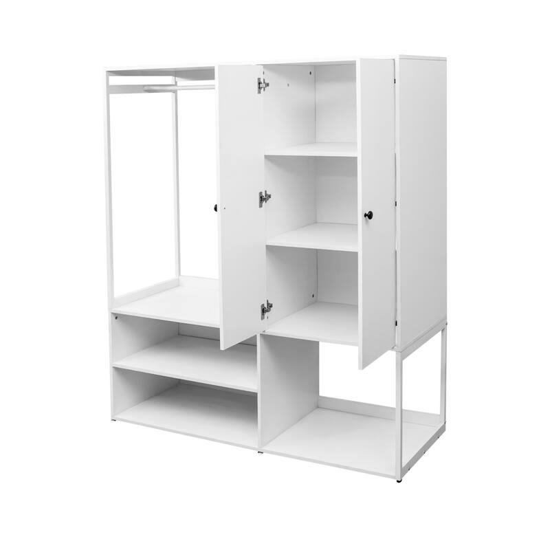 Spacious 2-Door Storage Cabinet Wardrobe Closet with Hanging Rod and Shelves
