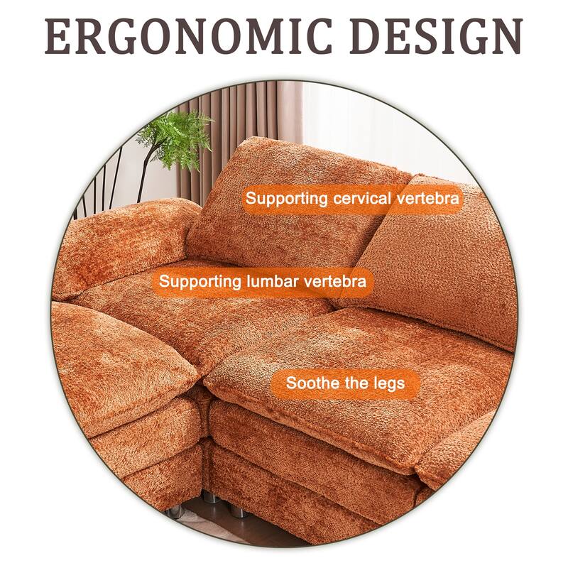 Modern Polyester Deep 3-Seater Sofa Couch with Ottoman