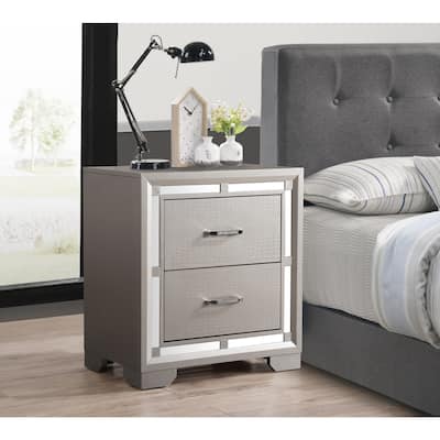 Silver Champagne Nightstand with Spacious Drawers, Modern Bedside Table for Bedroom Furniture and Nighttime Essentials