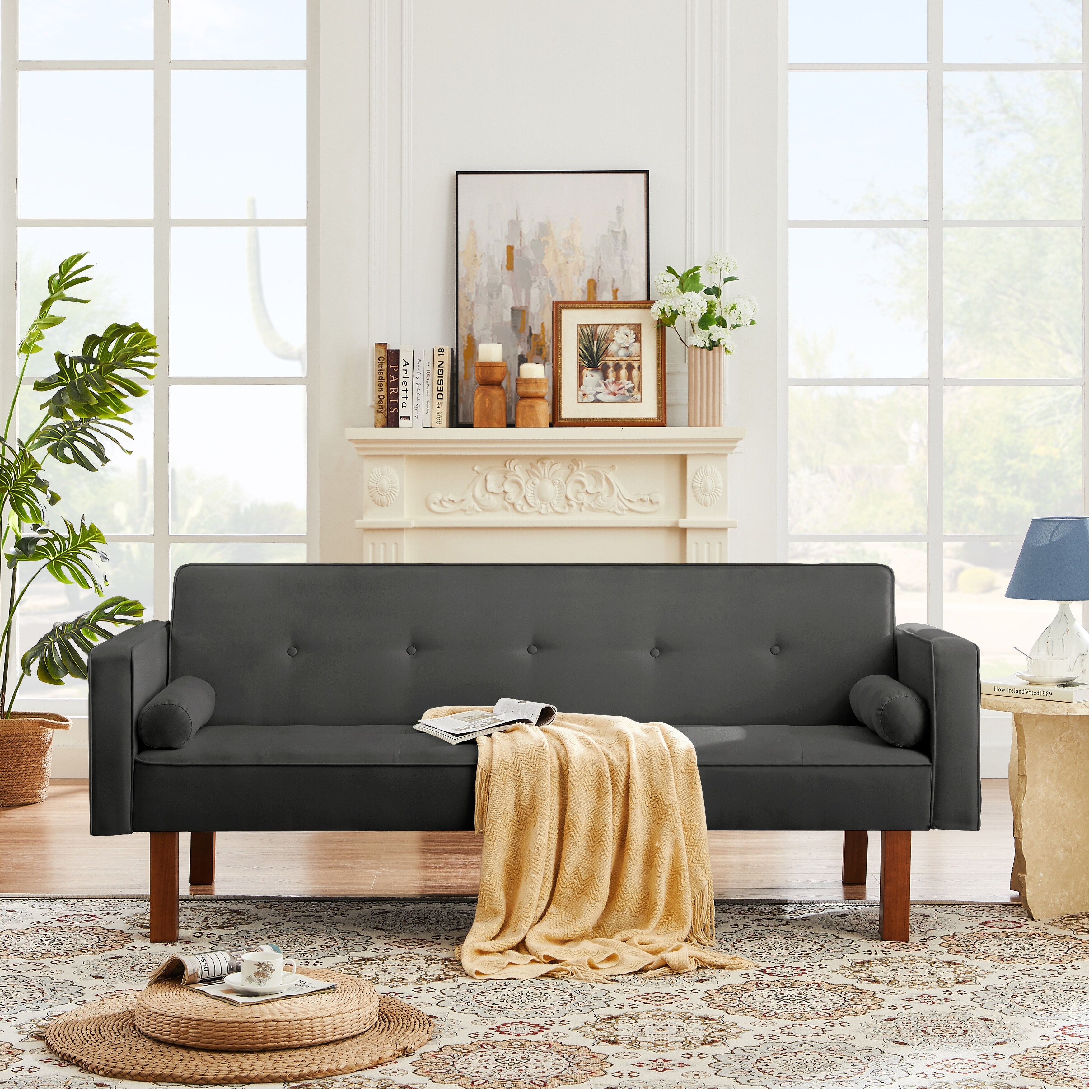 Square Arm Sleeper Sofa Convertible Futon Sofa Couch with Solid