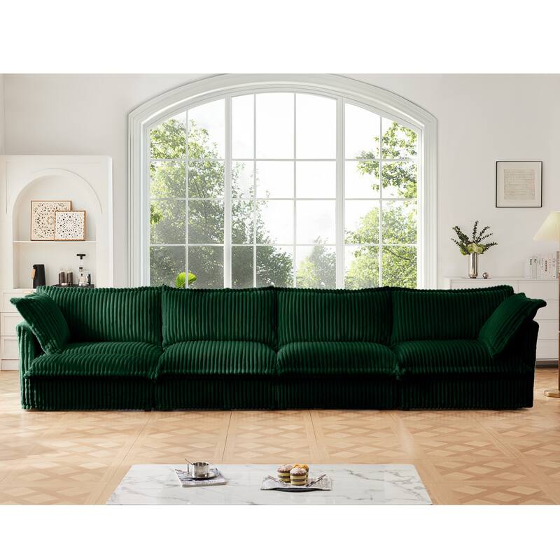 GDFStudio - Slipcovered 4-Seater 156.6" Corduroy Sofa with Removable Cover - Green