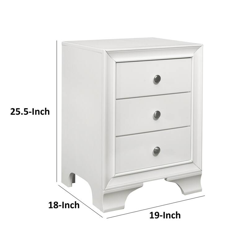White/Chrome 3 Drawer 18 in. W Nightstand with Inbuilt Charging USB Port