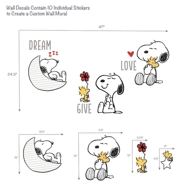 dimension image slide 1 of 2, Bedtime Originals Snoopy Love Wall Decals/Stickers w/ Woodstock, Stars, & Moon