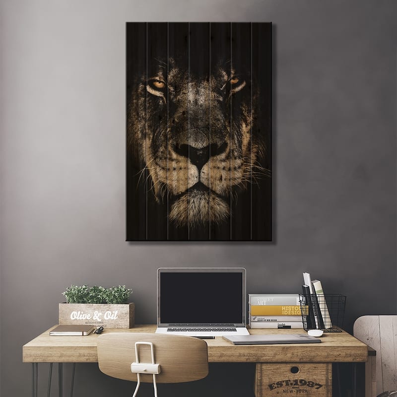 Dark Lion, Close-Up Print On Wood by Wouter Rikken - Multi-Color