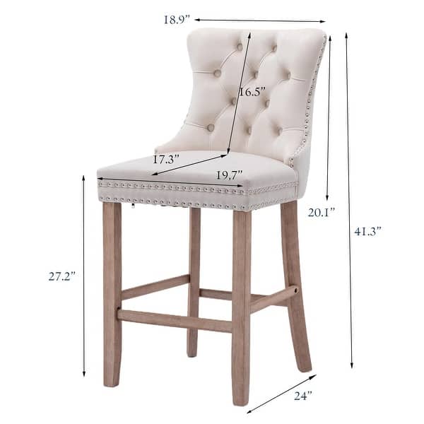 dimension image slide 1 of 7, Contemporary Tufted Velvet Upholstered Counter Bar Stools Set of 2