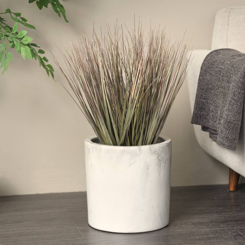 Green Faux Foliage Onion Grass Artificial Plant with White Plastic Pot