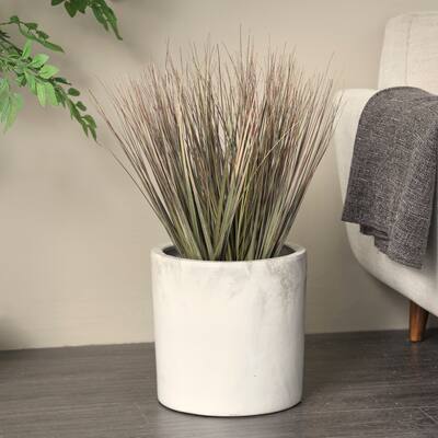Green Faux Foliage Onion Grass Artificial Plant with White Plastic Pot