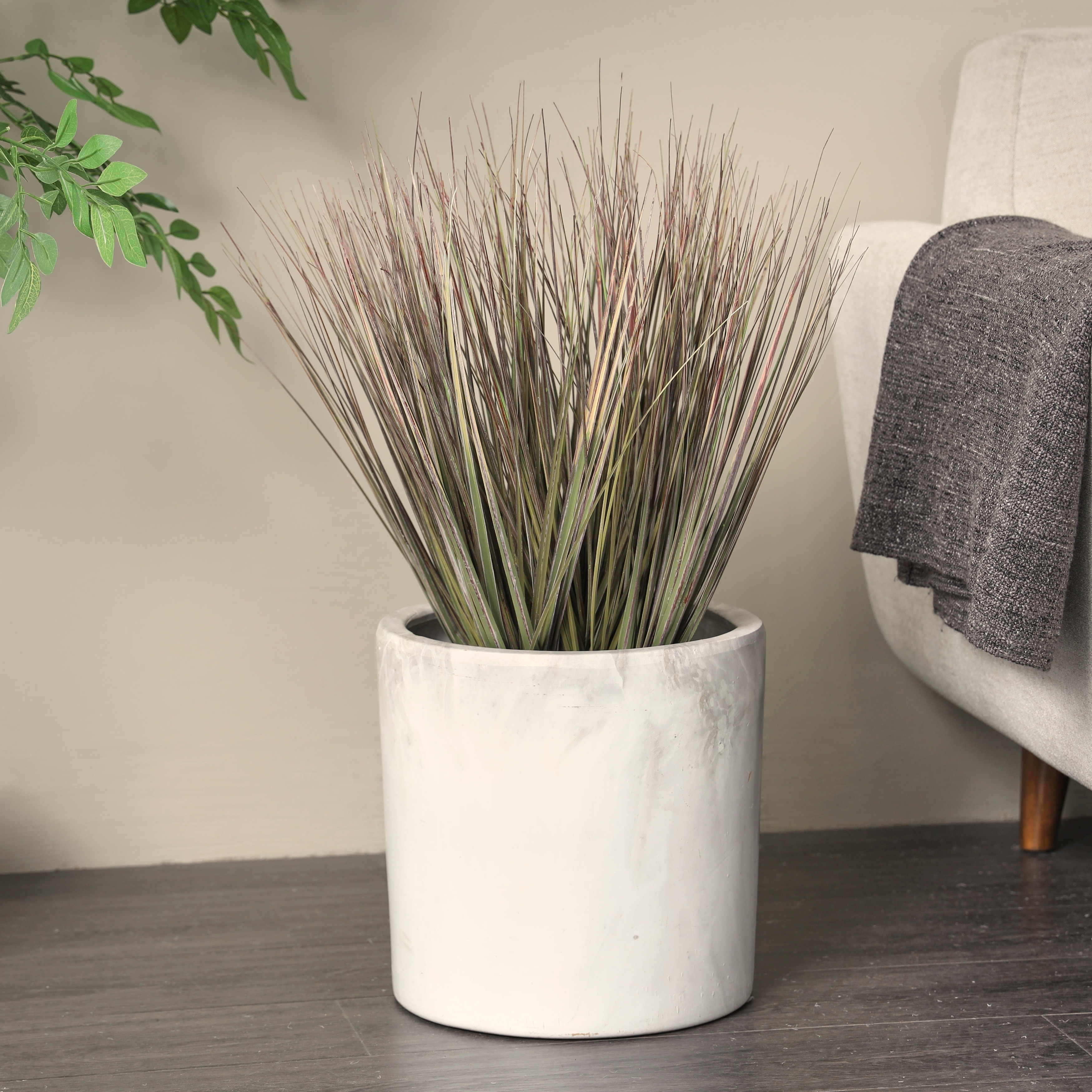 Green Faux Foliage Onion Grass Artificial Plant with White Plastic Pot
