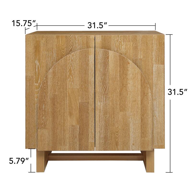 Roomfitters Modern 2 Door Accent Cabinet, Wooden Storage Cabinet with Arched Design, Natural