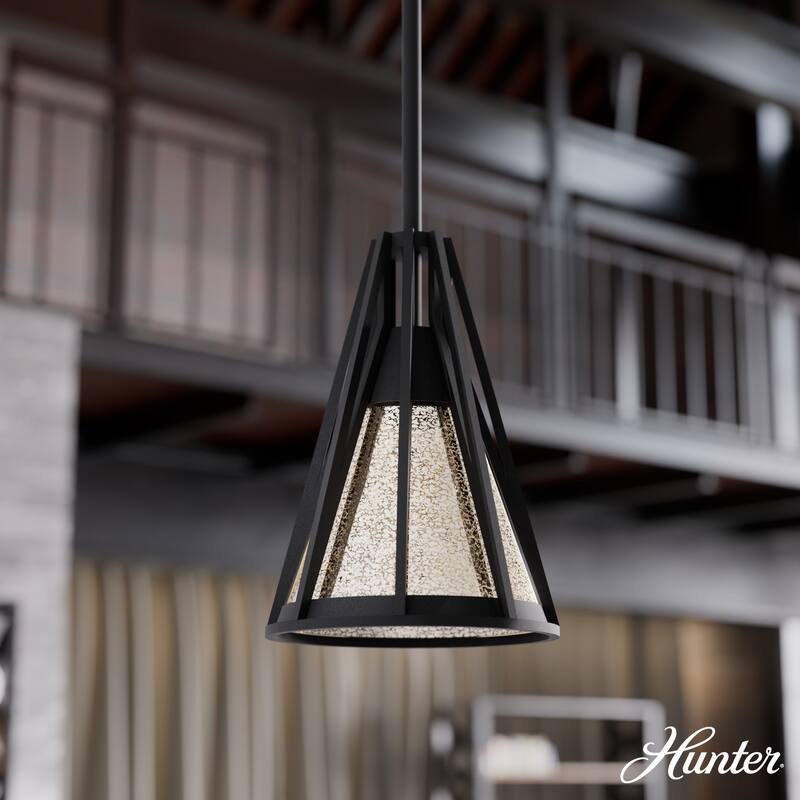 Hunter Rafner Pendant with Mercury Glass, Geometric, Industrial, Craftsman, Kitchen, Dining Room, Entry, Kitchen Island - 7" Mini - Natural Iron
